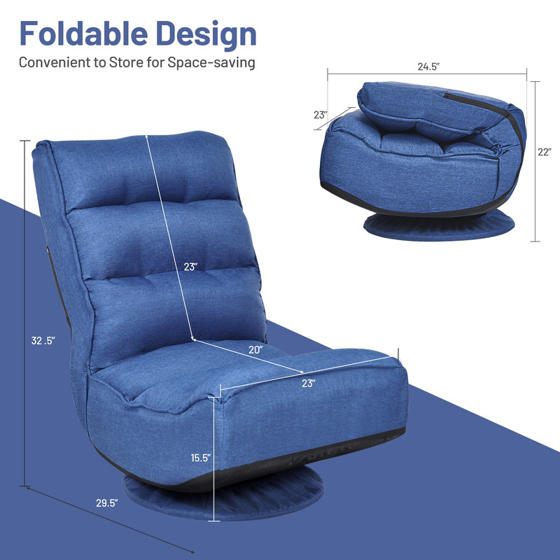 360-Degree Swivel Folding Floor Gaming Chair with Adjustable Backrest, Padded Lazy Sofa Seat for Adults & Teens