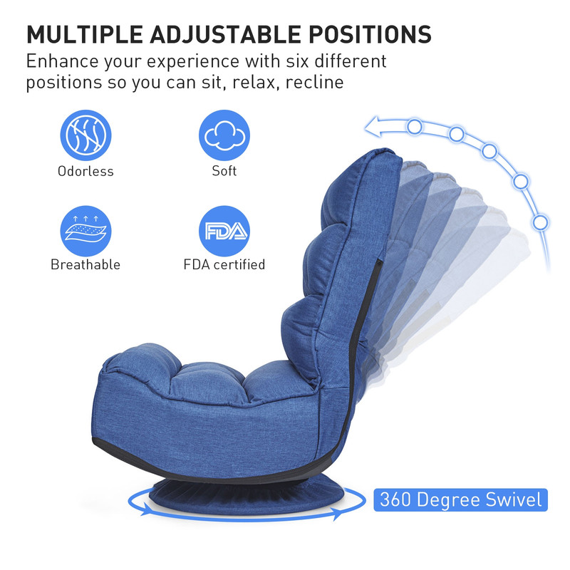 360-Degree Swivel Folding Floor Gaming Chair with Adjustable Backrest, Padded Lazy Sofa Seat for Adults & Teens
