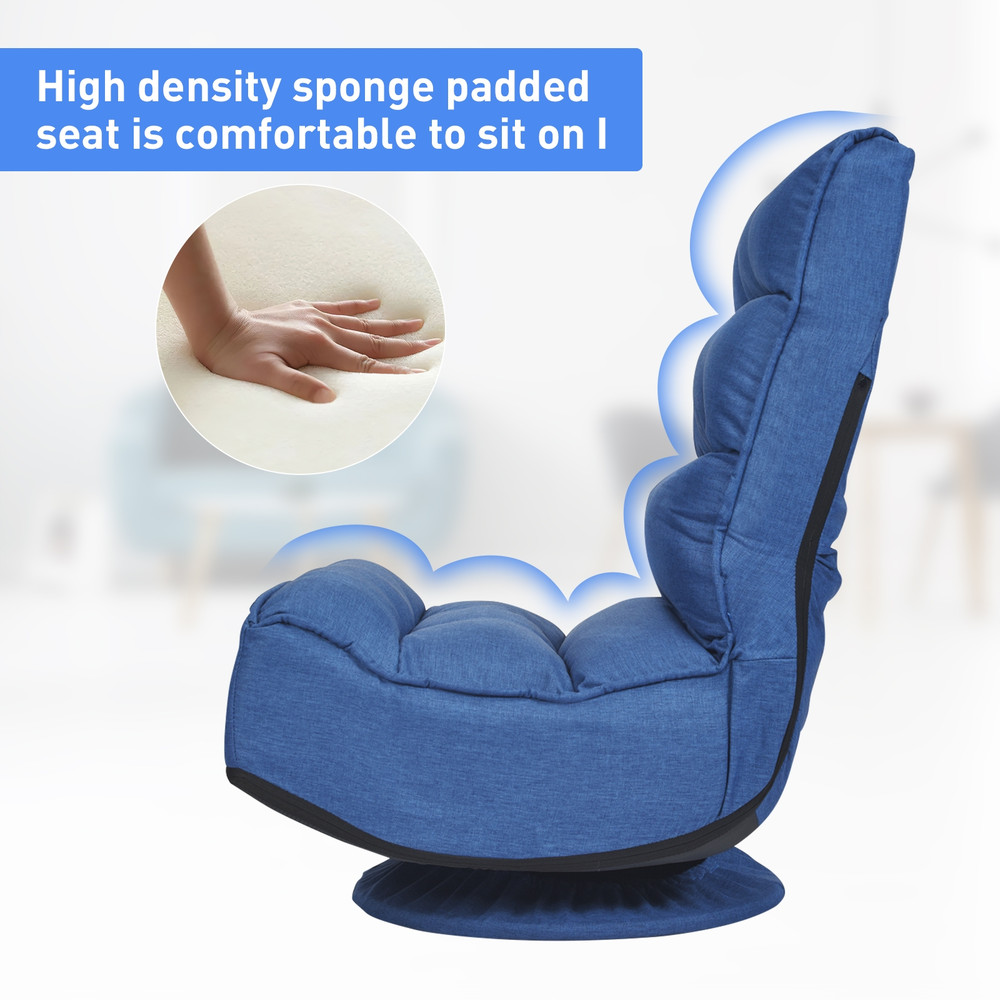 360-Degree Swivel Folding Floor Gaming Chair with Adjustable Backrest, Padded Lazy Sofa Seat for Adults & Teens