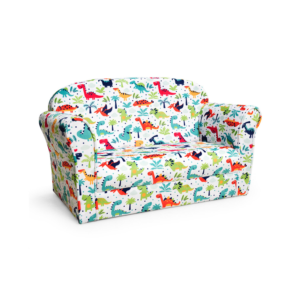 Double Kids Dinosaur Sofa Children Armrest Couch, Soft Velvet Toddler Chair with Backrest, Lightweight, ASTM Certified