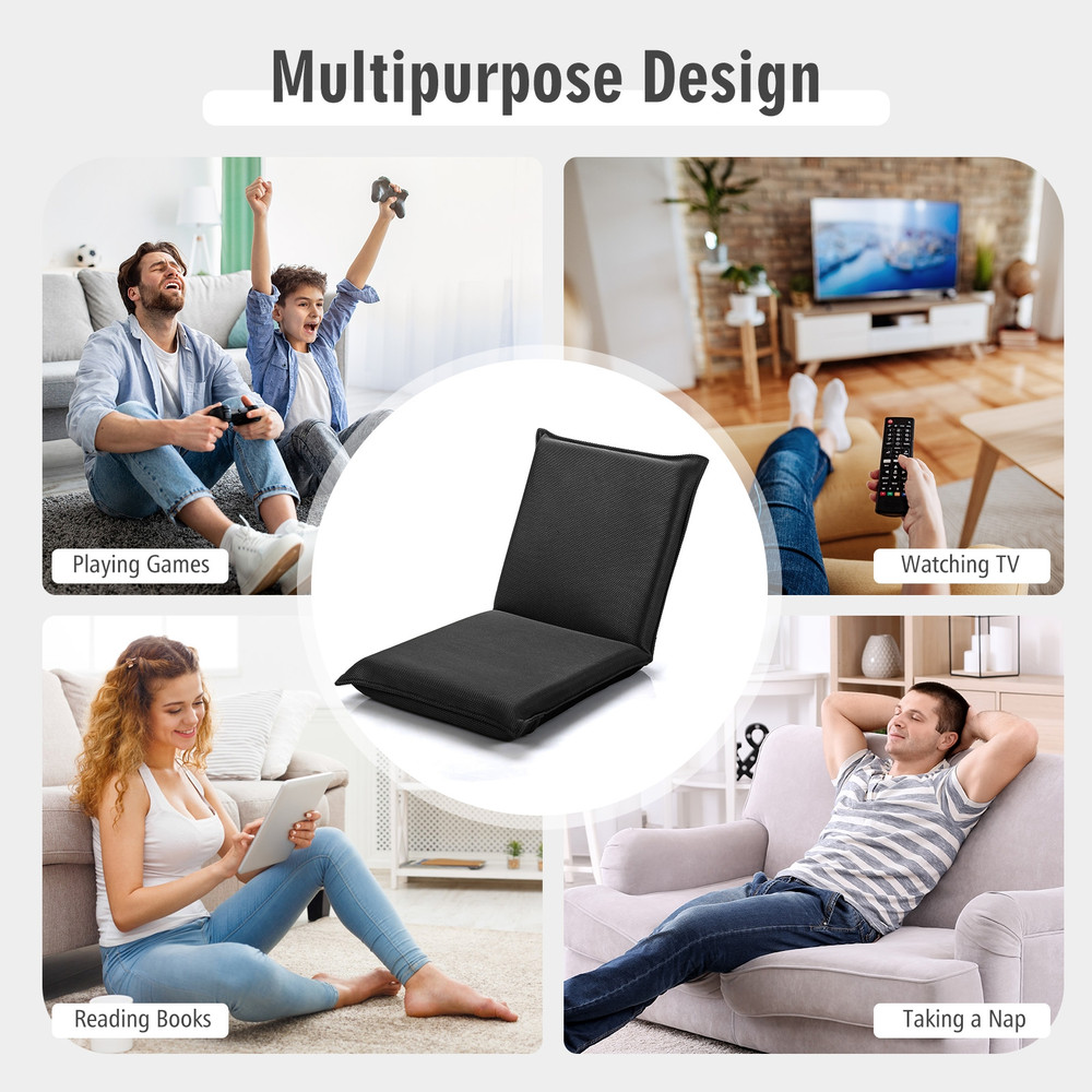 Adjustable 6 Positions Folding Lazy Man Sofa Chair, Floor Chair with Back Support, Padded Seat, Portable Recliner
