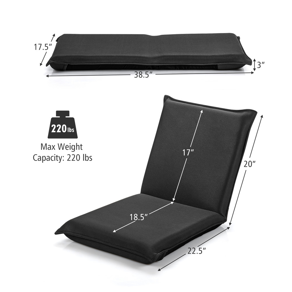 Adjustable 6 Positions Folding Lazy Man Sofa Chair, Floor Chair with Back Support, Padded Seat, Portable Recliner
