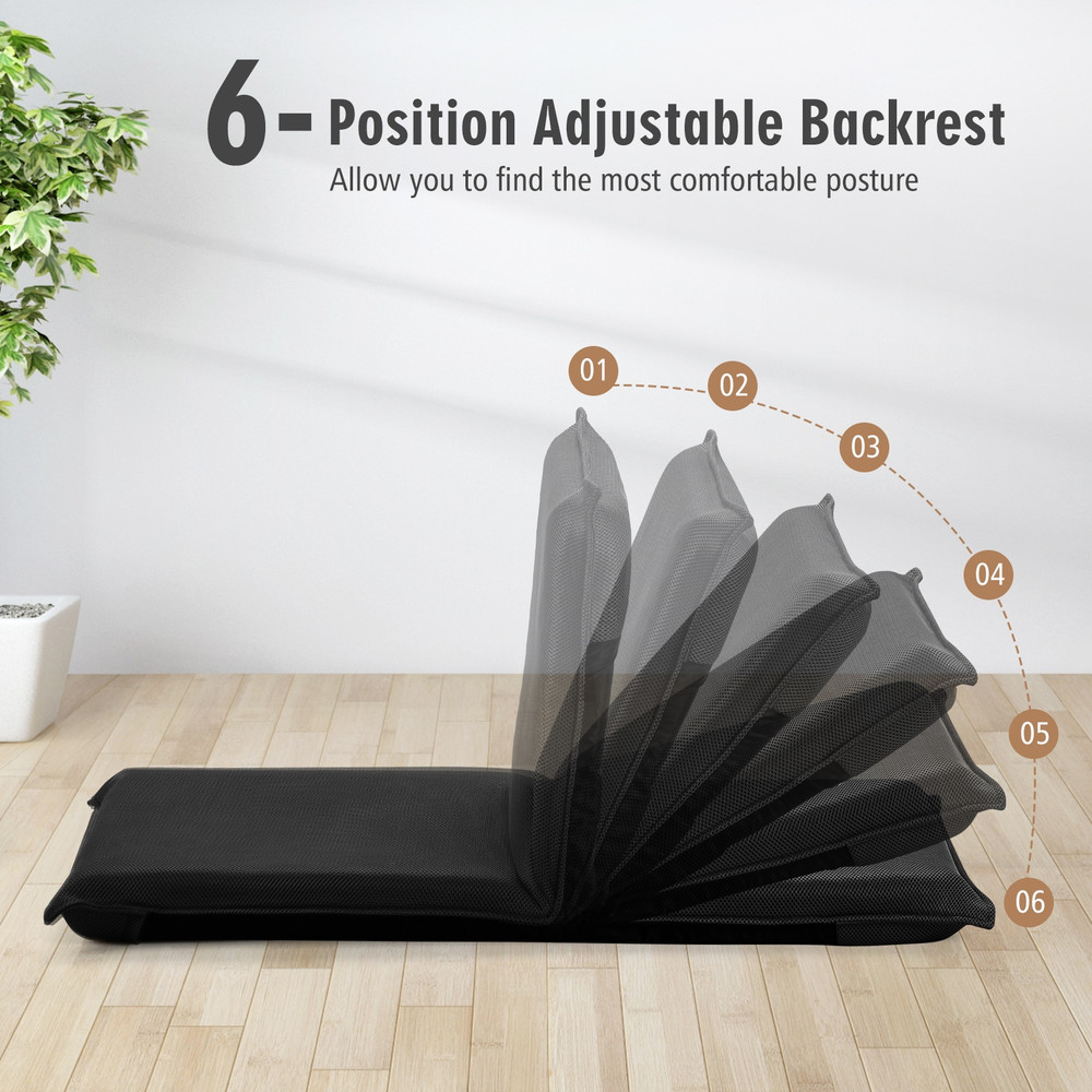 Adjustable 6 Positions Folding Lazy Man Sofa Chair, Floor Chair with Back Support, Padded Seat, Portable Recliner