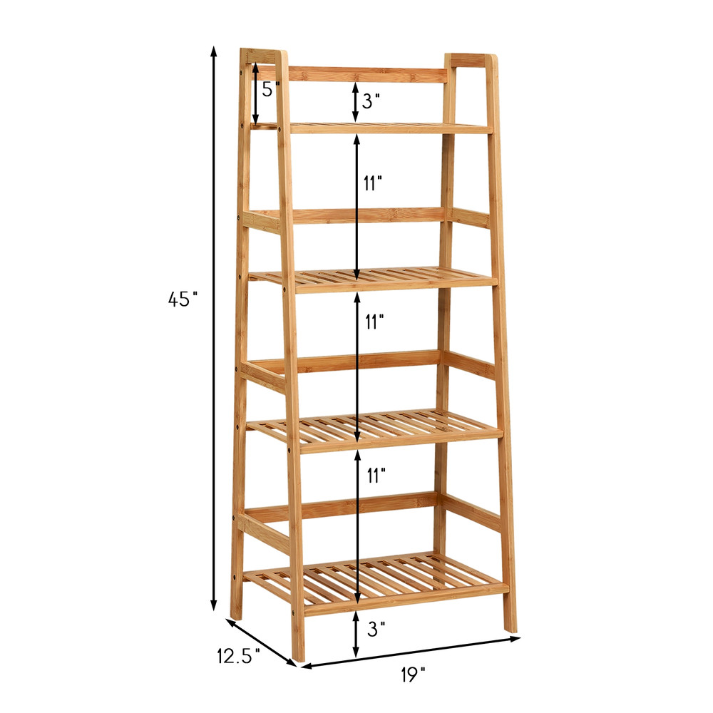 4-Tier Bamboo Plant Rack with Guardrails, Space-Saving Ladder Shelf for Indoor Outdoor Display, Books, Storage & Flower