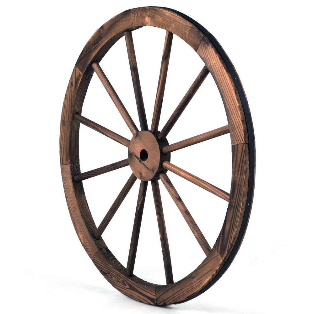 Set of 2 30-Inch Decorative Vintage Wood Wagon Wheel, Rustic Farmhouse Wall Decor for Home, Garden, Bar, or Yard Display