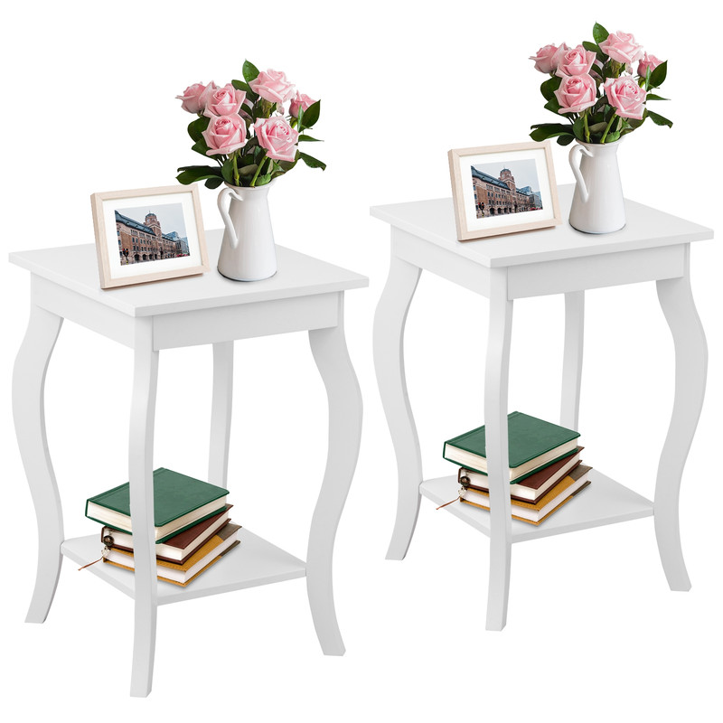 Set of 2 Side Table End Table Night Stand with Shelf, Wooden Bedside Tables with Storage for Bedroom Living Room