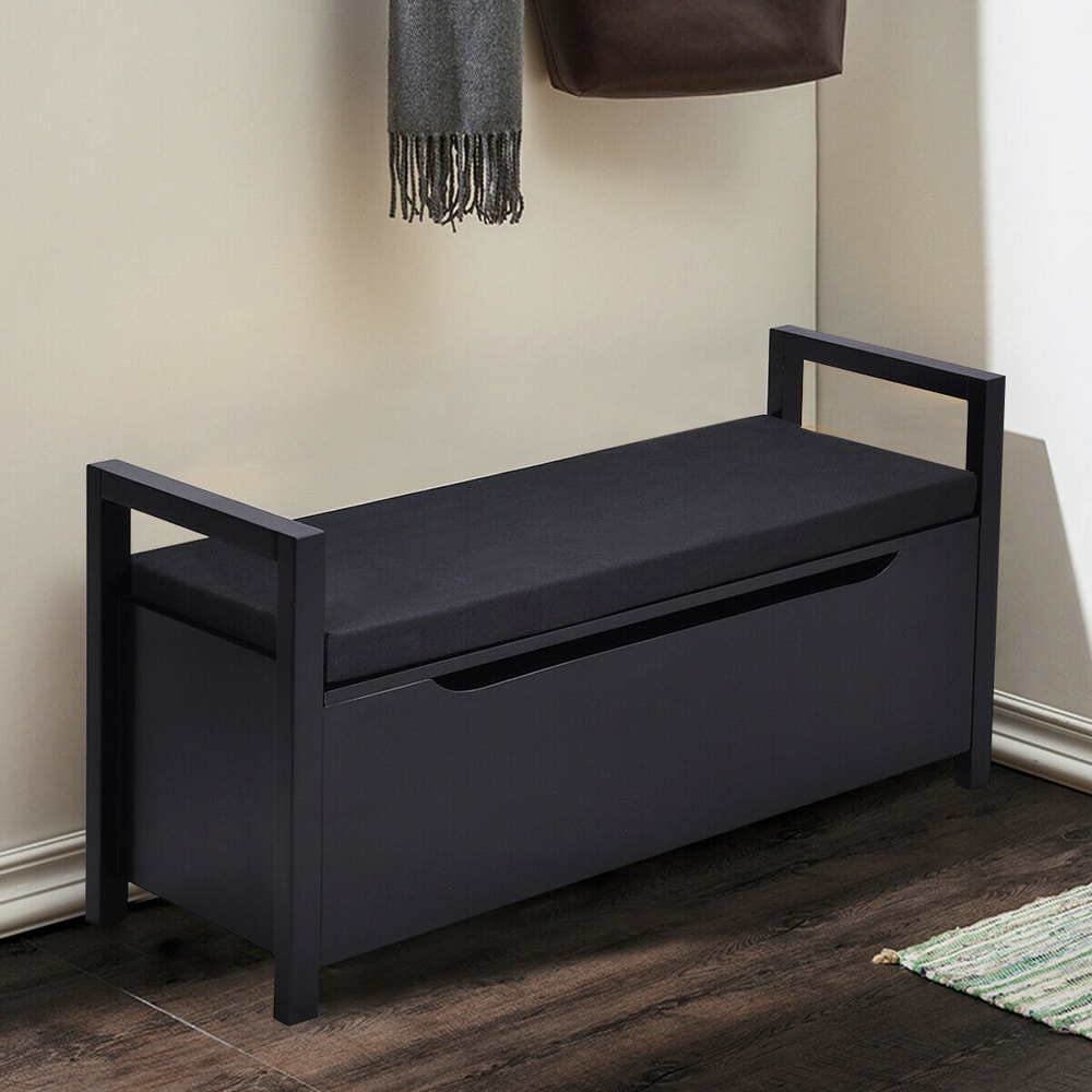 Shoe Storage Bench with Cushion Seat, Entryway Hallway Organizer with Hidden Compartment & Padded Top
