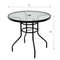 32 Inch Patio Tempered Glass Steel Frame Round Table with Umbrella Hole, Outdoor Dining Coffee Side Table for Backyard,