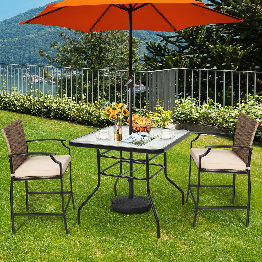 32 Inch Patio Tempered Glass Steel Frame Square Table Outdoor Dining Coffee Furniture
