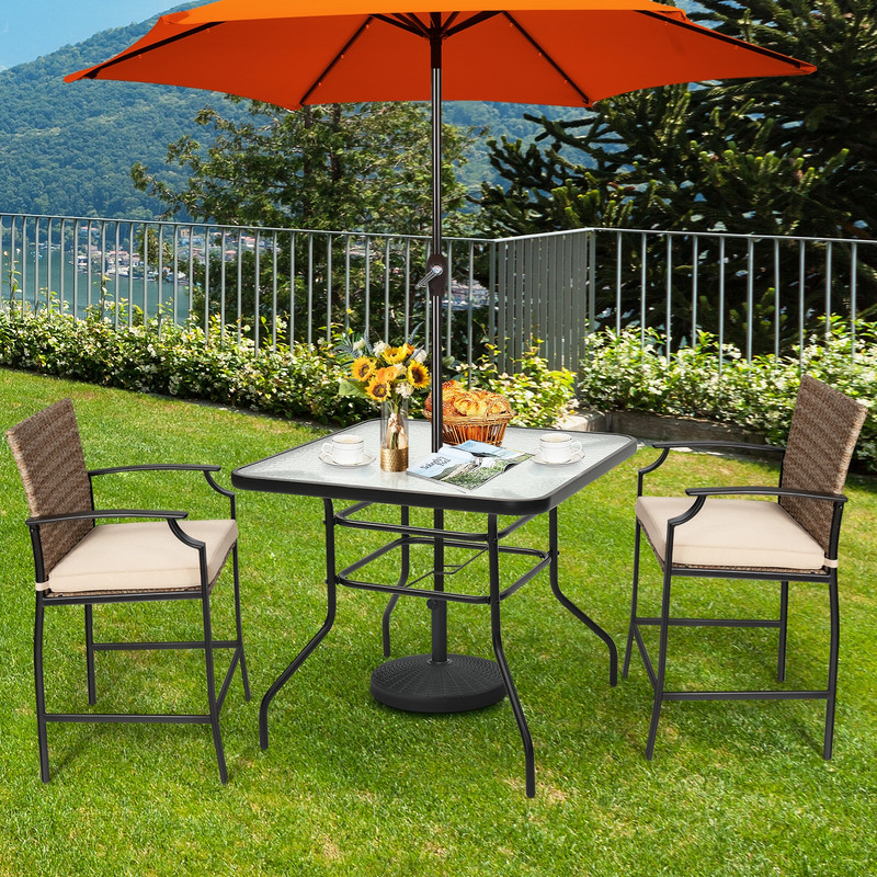 32 Inch Patio Tempered Glass Steel Frame Square Table Outdoor Dining Coffee Furniture