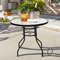 32 Inch Patio Tempered Glass Steel Frame Round Table with Umbrella Hole, Outdoor Dining Coffee Side Table for Backyard,