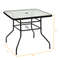 32 Inch Patio Tempered Glass Steel Frame Square Table Outdoor Dining Coffee Furniture