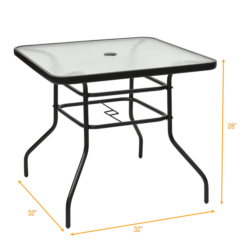 32 Inch Patio Tempered Glass Steel Frame Square Table Outdoor Dining Coffee Furniture
