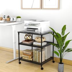 3 tier printer stand rolling fax cart with shelf and wheels office storage rack for scanner, paper & supplies