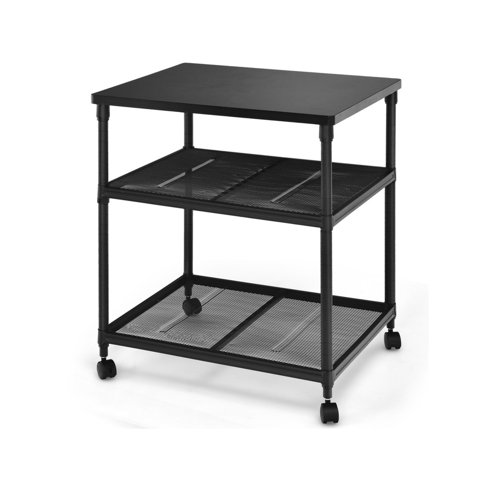 3 Tier Printer Stand Rolling Fax Cart with Shelf and Wheels Office Storage Rack for Scanner, Paper & Supplies