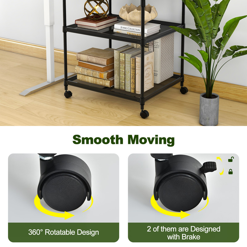 3 Tier Printer Stand Rolling Fax Cart with Shelf and Wheels Office Storage Rack for Scanner, Paper & Supplies