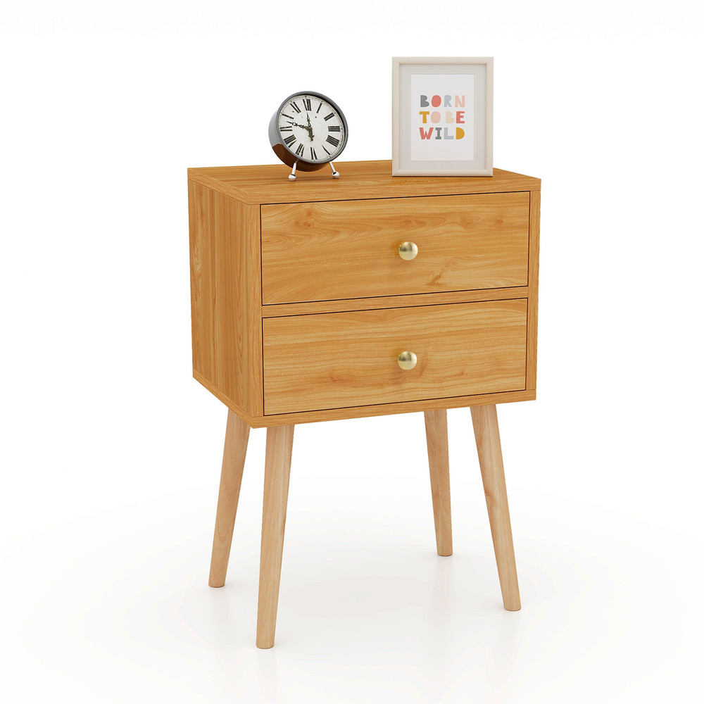 Mid Century Modern Nightstand 2-Drawer Bedside Table for Stylish Bedroom Decor