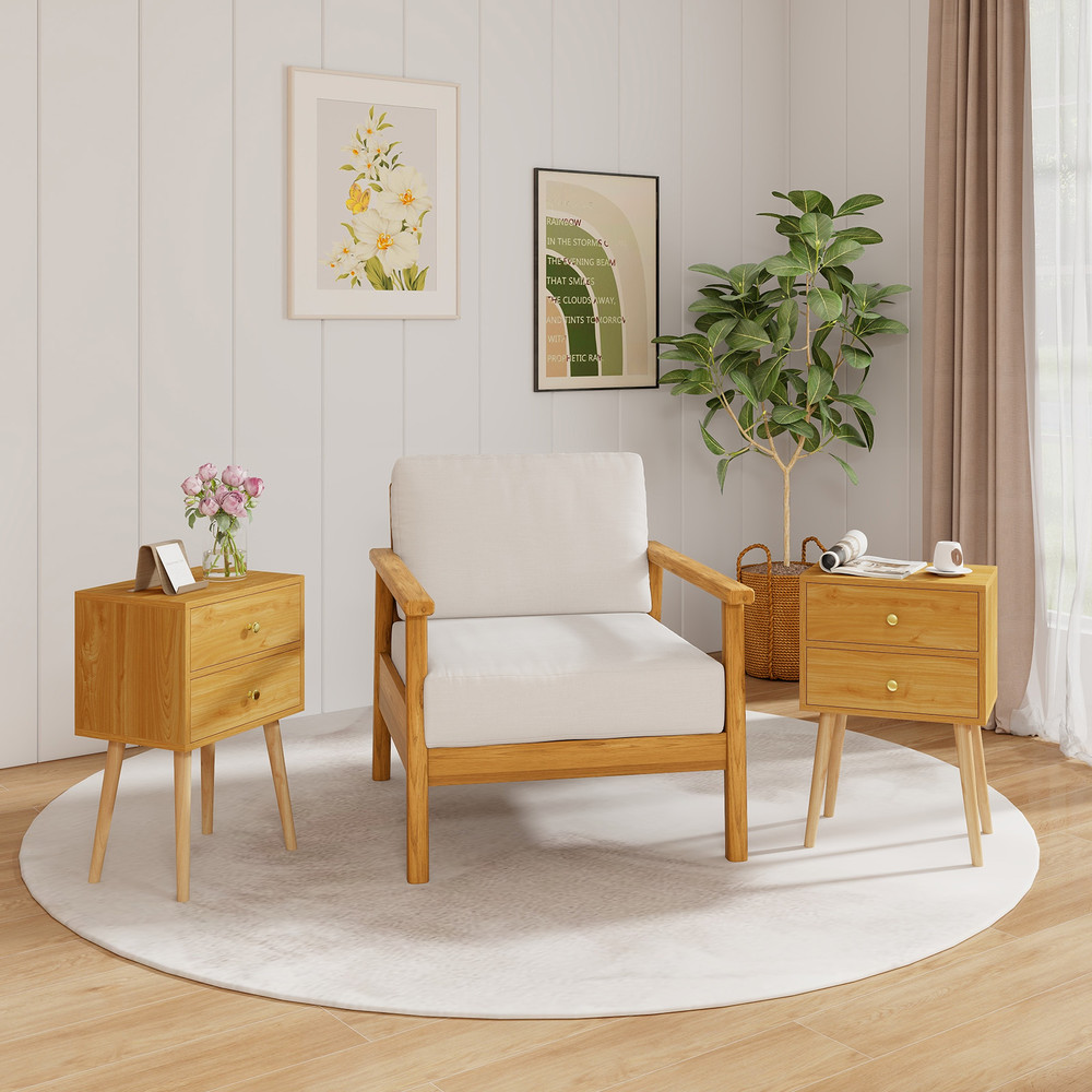 Mid Century Modern Nightstand 2-Drawer Bedside Table for Stylish Bedroom Decor