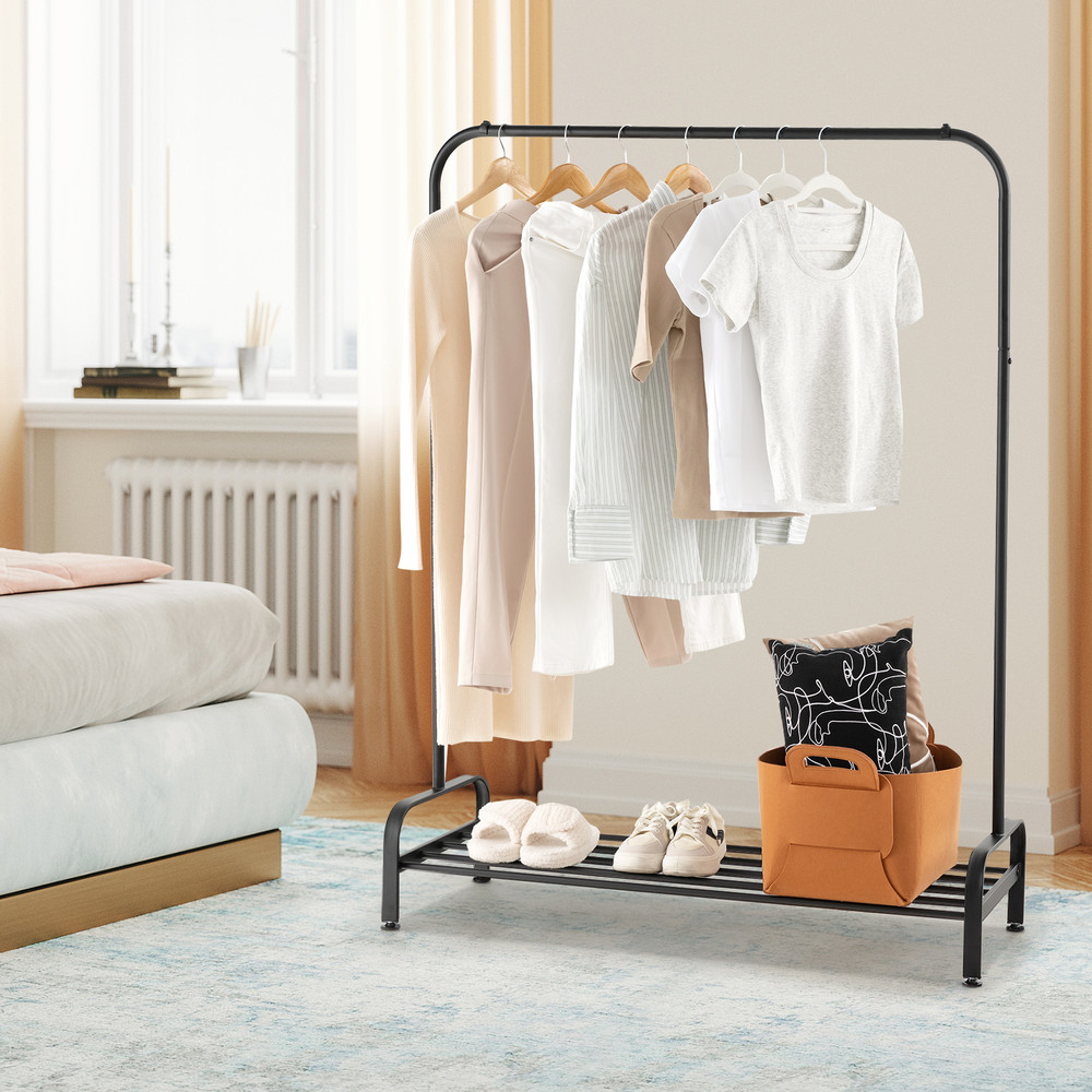 Heavy Duty Clothing Rack with Top Rod & Storage Shelf Sturdy Garment Rack for Closet Organization & Clothes Display