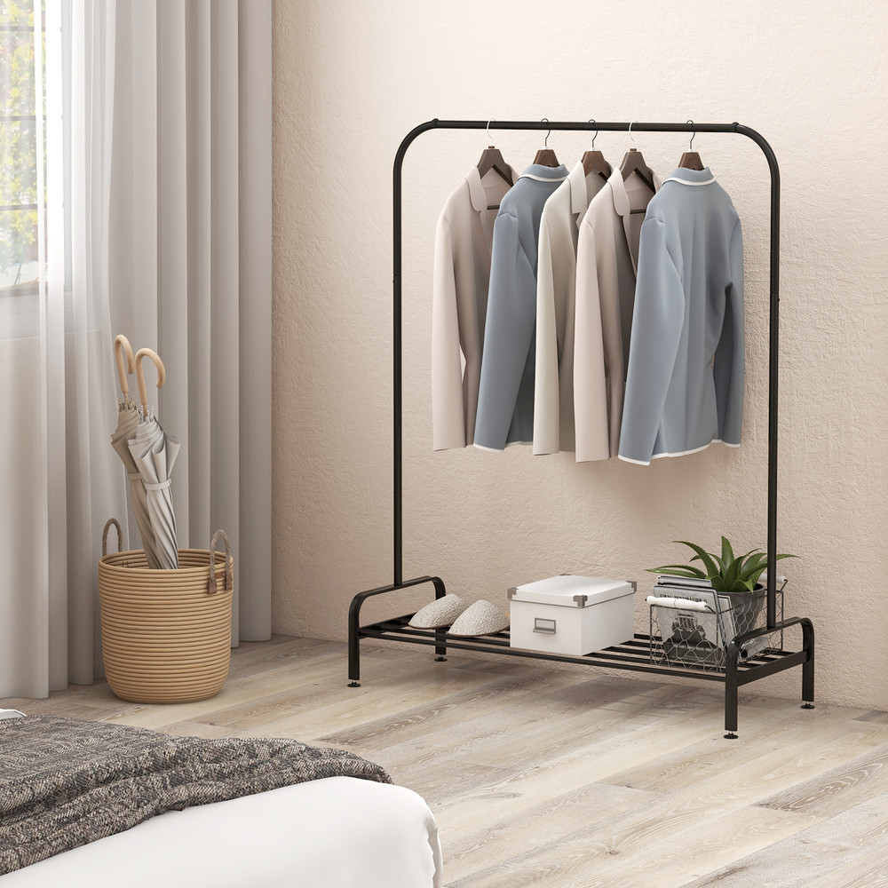 Heavy Duty Clothing Rack with Top Rod & Storage Shelf Sturdy Garment Rack for Closet Organization & Clothes Display