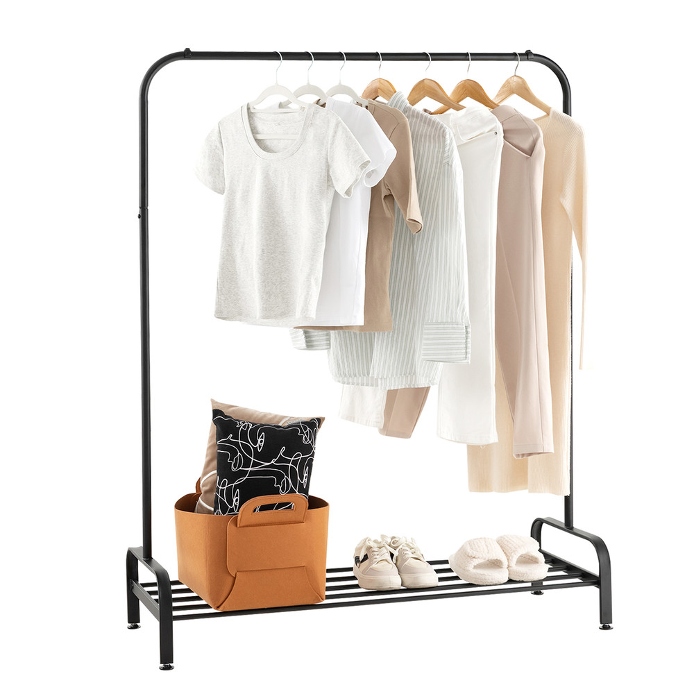 Heavy Duty Clothing Rack with Top Rod & Storage Shelf Sturdy Garment Rack for Closet Organization & Clothes Display