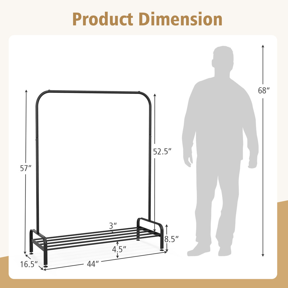 Heavy Duty Clothing Rack with Top Rod & Storage Shelf Sturdy Garment Rack for Closet Organization & Clothes Display