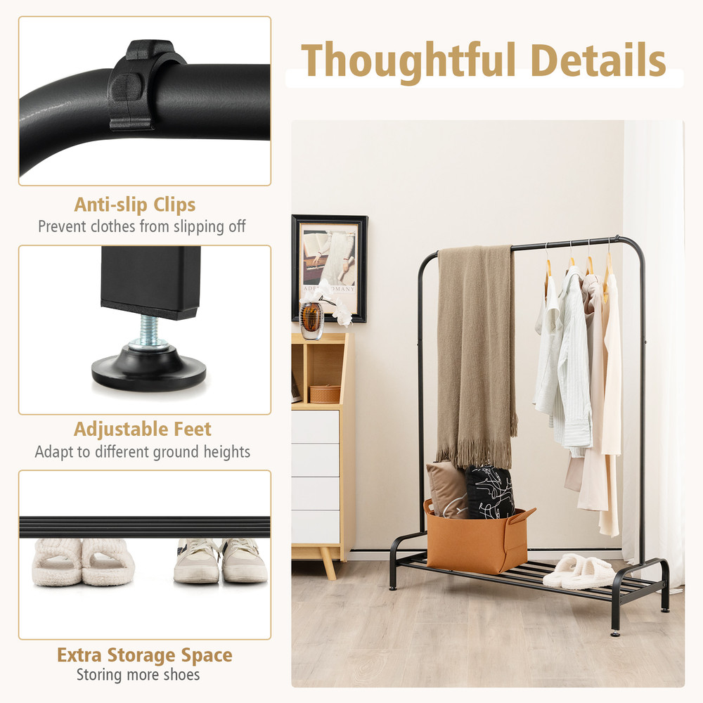 Heavy Duty Clothing Rack with Top Rod & Storage Shelf Sturdy Garment Rack for Closet Organization & Clothes Display