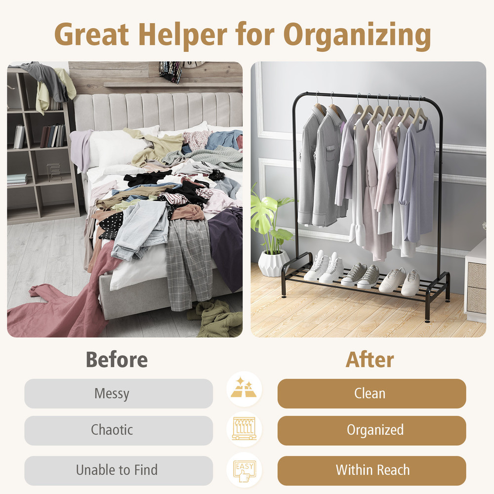 Heavy Duty Clothing Rack with Top Rod & Storage Shelf Sturdy Garment Rack for Closet Organization & Clothes Display
