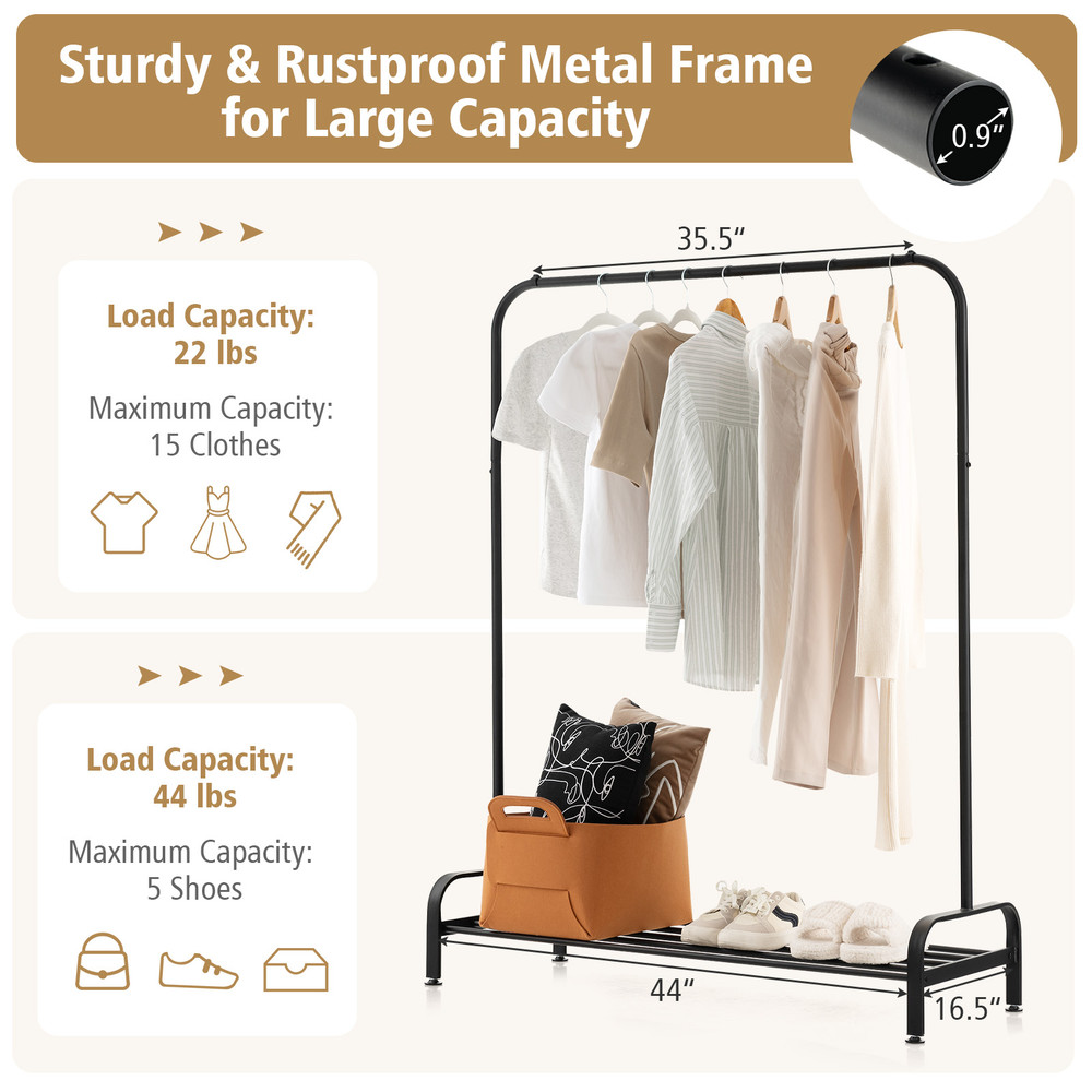 Heavy Duty Clothing Rack with Top Rod & Storage Shelf Sturdy Garment Rack for Closet Organization & Clothes Display