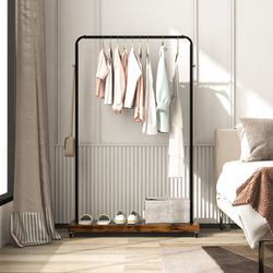 heavy duty rolling garment rack with hanging hooks & storage shelf