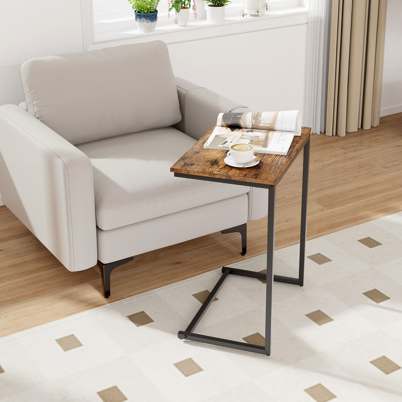 Industrial C-Shaped End Table Space-Saving Side Table for Living Room Decor