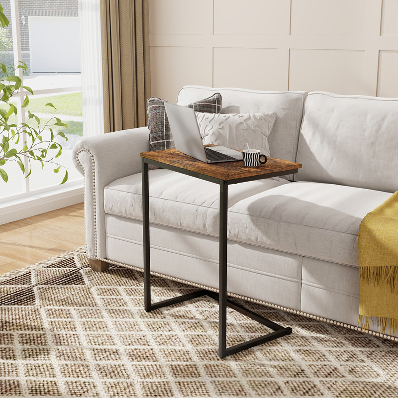 Industrial C-Shaped End Table Space-Saving Side Table for Living Room Decor