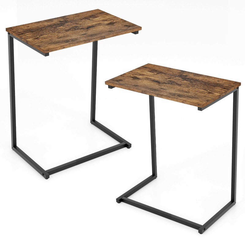 Industrial C-Shaped End Table Space-Saving Side Table for Living Room Decor