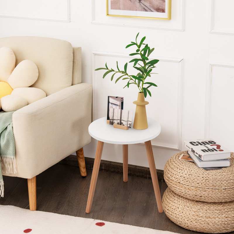 Round Coffee Table 16 Diameter Minimalist Modern Side Table with Beech Wood Legs, Perfect for Apartments & Home Decor