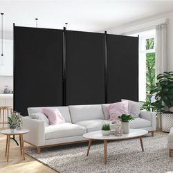 3 panel room divider 6ft tall heavy duty folding partition screen with polyester fabric,ideal for space separation