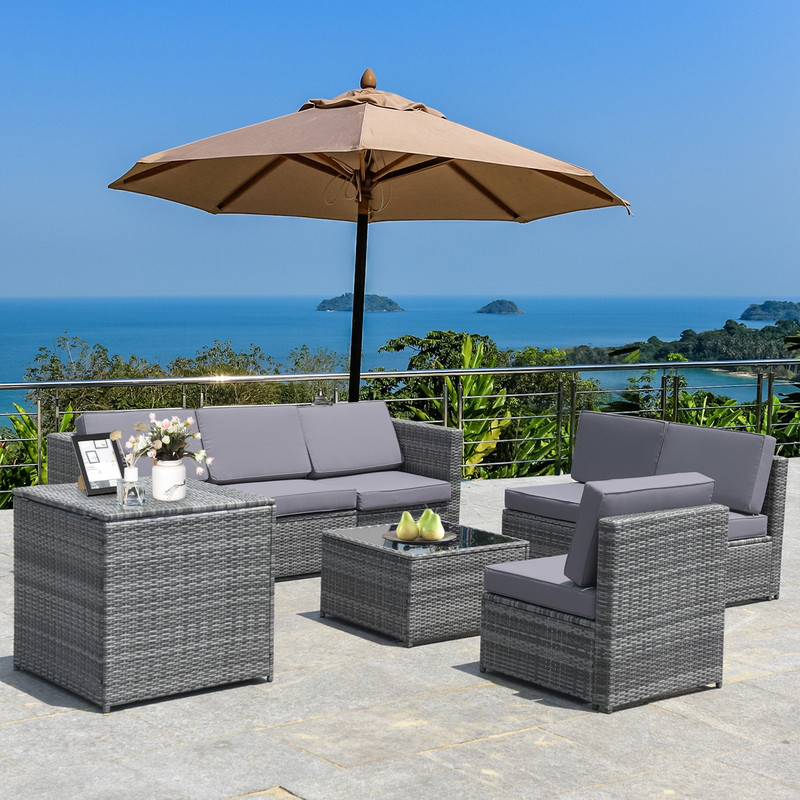 8 Piece Wicker Sofa Rattan Dining Set,Outdoor Patio Furniture with Storage Table,PE Rattan & Steel Frame,360 lb Capacity