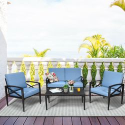 outdoor patio furniture set of 4 modern aluminum frame sofa & loveseat with removable cushions,600 lb capacity