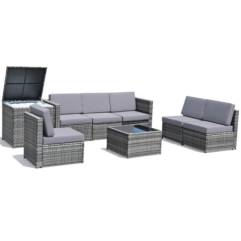 8 Piece Wicker Sofa Rattan Dining Set,Outdoor Patio Furniture with Storage Table,PE Rattan & Steel Frame,360 lb Capacity