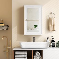 bathroom wall cabinet with single mirror door adjustable shelf, space-saving storage