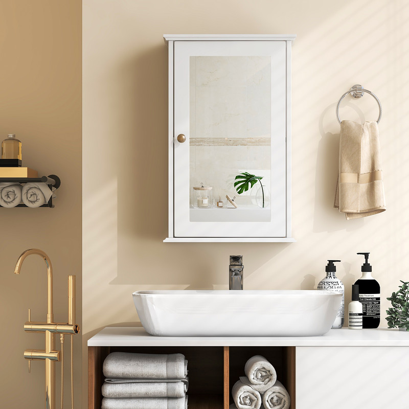 Bathroom Wall Cabinet with Single Mirror Door Adjustable Shelf, Space-Saving Storage
