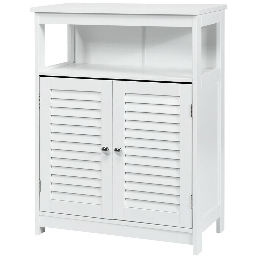 Wood Freestanding Bathroom Storage Cabinet with Double Shutter Door White Spacious Bathroom Organizer