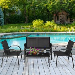 4-piece patio furniture set with glass top coffee table outdoor loveseat & sofa set