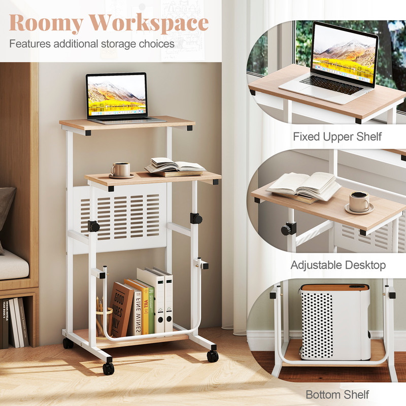 Ergonomic Height Adjustable Mobile Computer Desk With Two Modes Compact Standing Desk With Wheels S 4