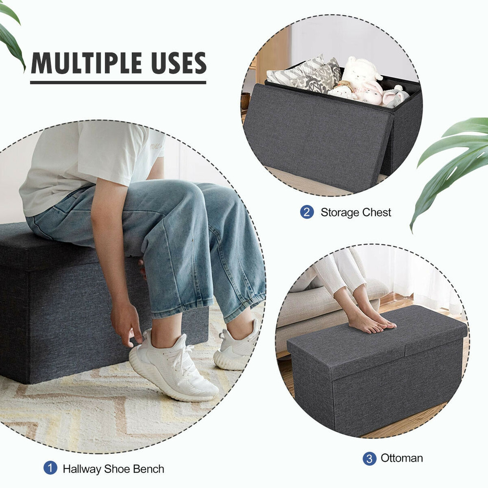 Lift Top Folding Storage Ottoman MultiPurpose Storage Bench With Padded Seat Durable Fabric For Ho 3
