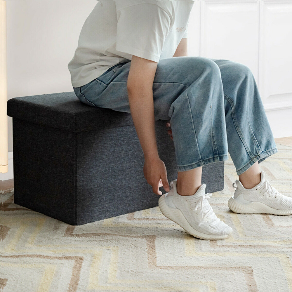 Lift Top Folding Storage Ottoman MultiPurpose Storage Bench With Padded Seat Durable Fabric For Ho 1