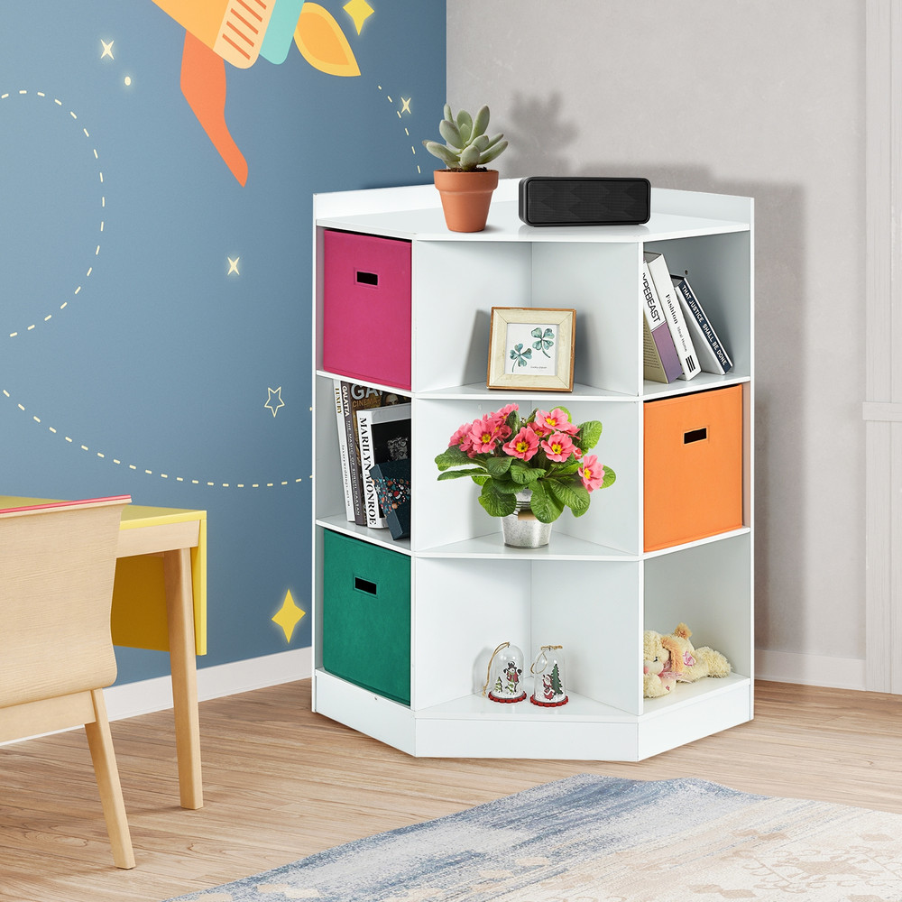 Modern Kids Storage Shelf Children Corner Cabinet With Colorful Baskets Compact Storage Organizer F 2