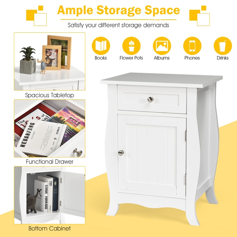 Modern Wooden Accent End Table Nightstand With Drawer And Storage Cabinet For Small Spaces 3