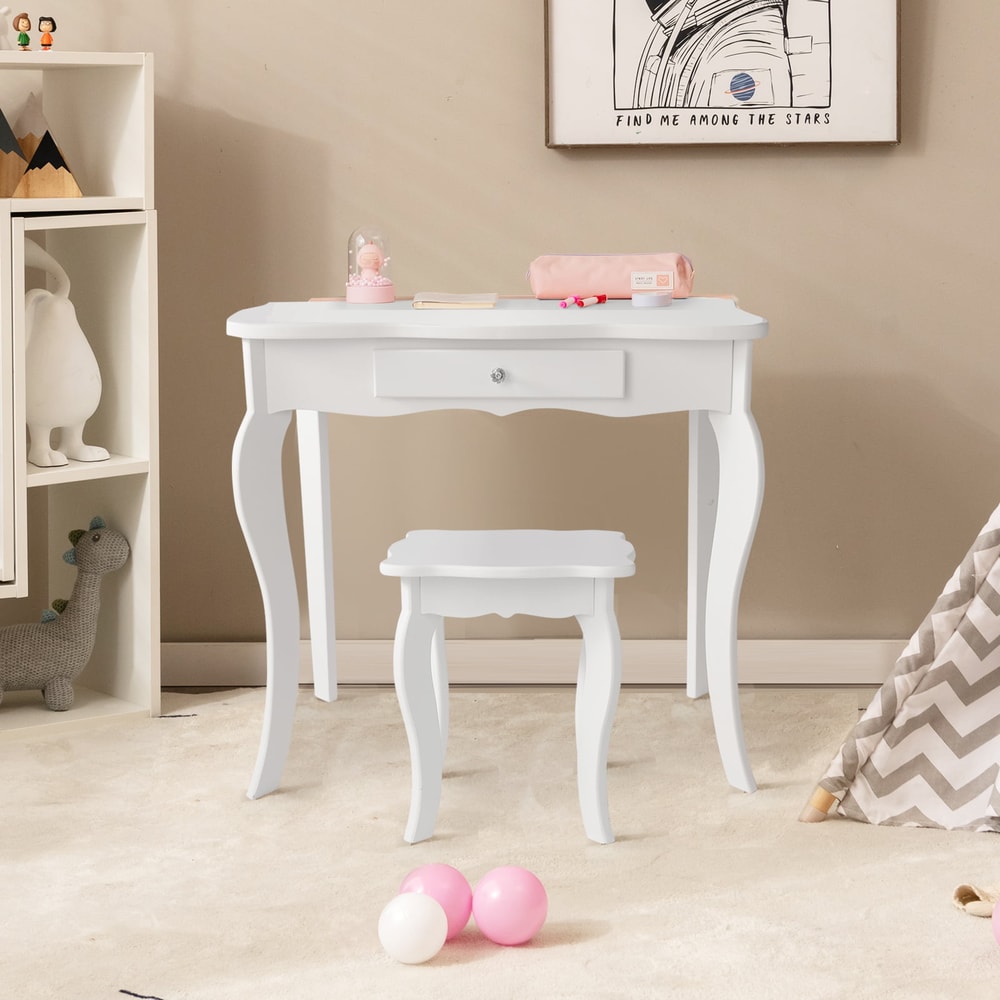 Girls Vanity Table With TriFolding Mirror Stool Kids Dressing Vanity Set With Detachable Mirror Dr 4