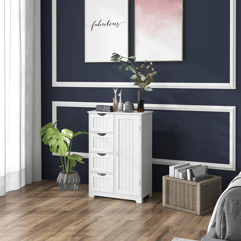 Wooden Storage Cabinet With Drawers And Door FreeStanding MultiPurpose Cupboard For Home Office Or  1