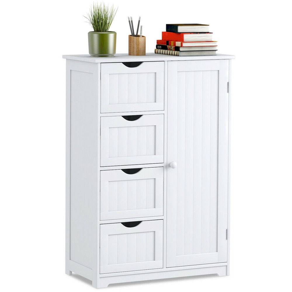 Wooden Storage Cabinet With Drawers And Door FreeStanding MultiPurpose Cupboard For Home Office Or  5
